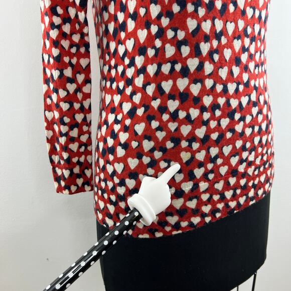 J.CREW Tippi Merino Wool Red White Black Hearts Print Shoulder Sweater Small S - Picture 7 of 9